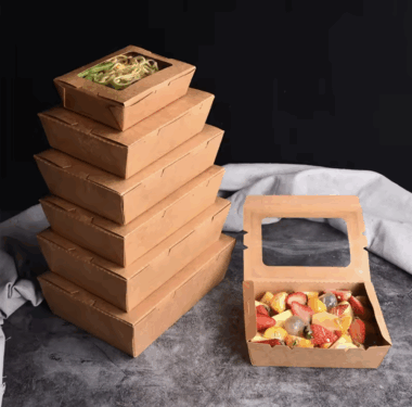 brown kraft paper lunch box with transparent window
