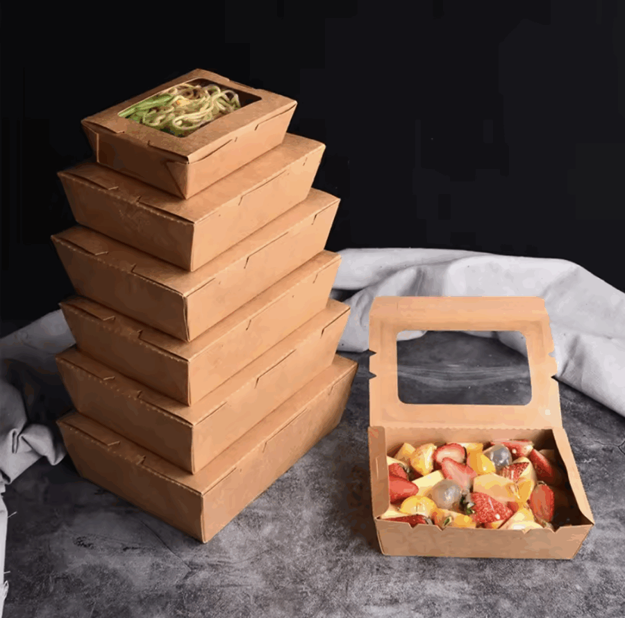 brown kraft paper lunch box with transparent window
