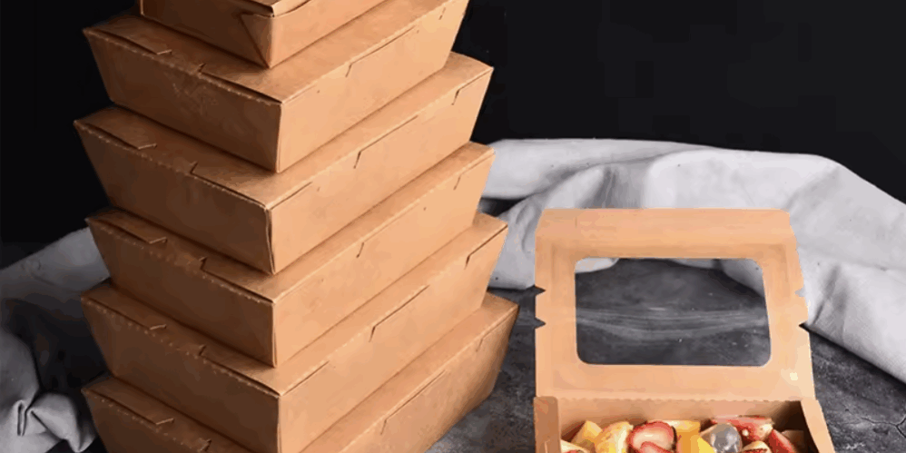 brown kraft paper lunch box with transparent window