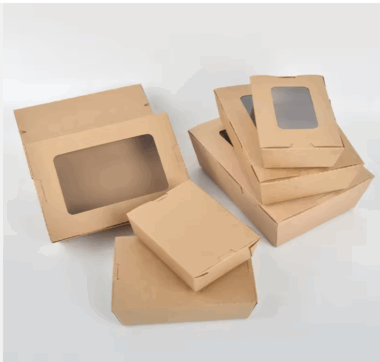 brown kraft paper lunch box with transparent window