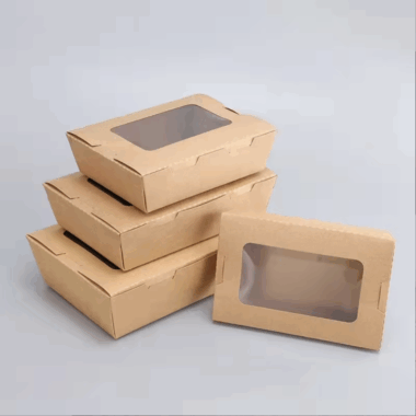 brown kraft paper lunch box with transparent window