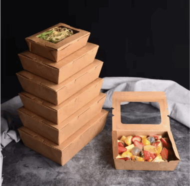 brown kraft paper lunch box with transparent window